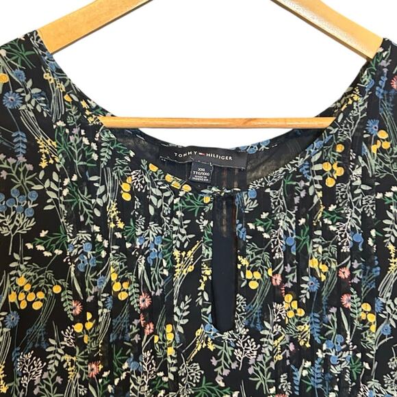 Tommy Hilfiger Women Top 2X Navy Floral Babydoll Cottagecore‎ Romantic Peasant - Picture 9 of 11